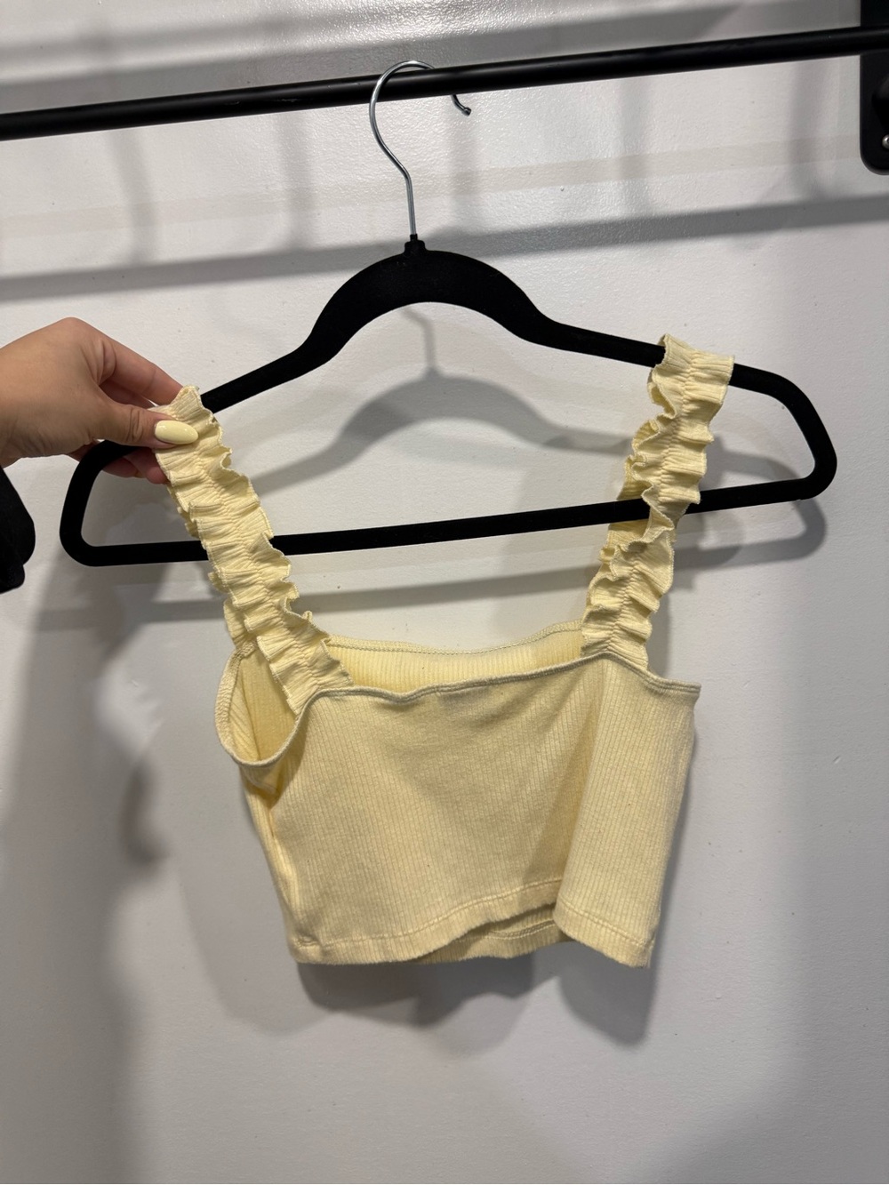 Sunday Butter Yellow Rufflr Strap Ribbed Crop Top - Picture 3 of 3